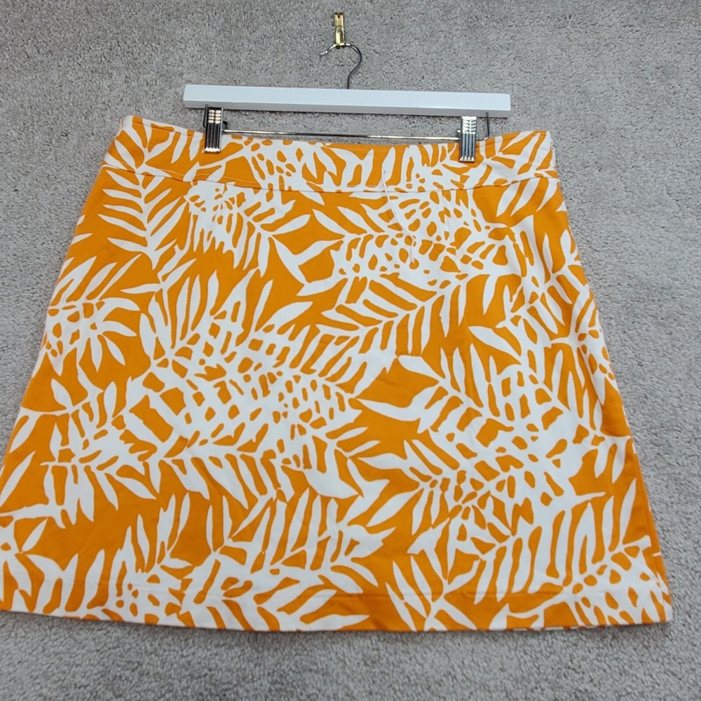 Skirtin Around A-Line Skirt Women 14 Orange Floral Cotton Stretch Side Zip Beach